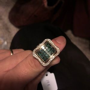 Large Blue and White Diamond 14k Gold Ring Sz 6